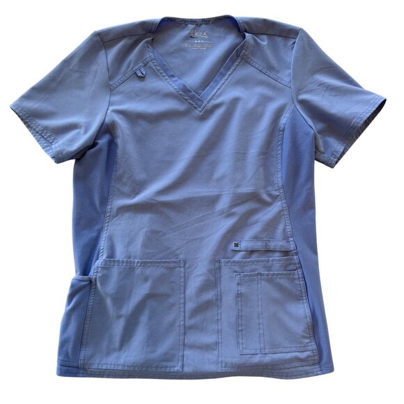 Cherokee Iflex Womens Blue Scrub Top Size M With Pockets Stretch Medical Uniform - Picture 1 of 5